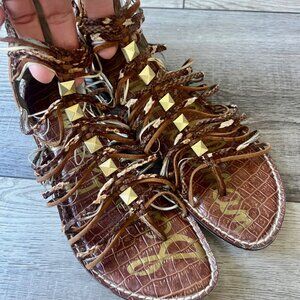 Sam Edelman Gladiator Studded Metallic Snakeskin Gold Zip Up Sandals Strappy